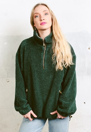 VINTAGE 80S ZIP NECK FLEECE SWEATSHIRT