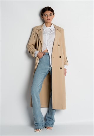 LONG CAMEL BELTED TRENCH COAT