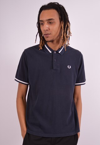 FRED PERRY MENS VINTAGE POLO SHIRT XL NAVY BLUE 90S