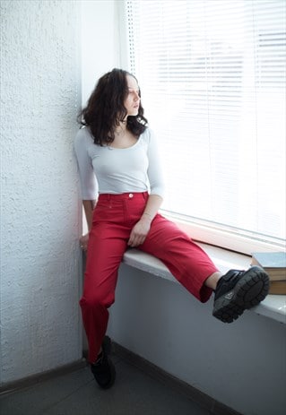 VINTAGE 90'S HIGH WAISTED RED STRAIGHT TROUSERS