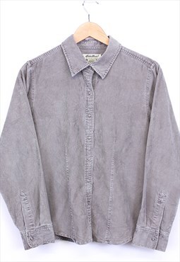 Vintage Corduroy Shirt Grey Button Up Long Sleeve Cord 90s