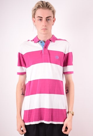 HENRI LLOYD MENS VINTAGE POLO SHIRT MEDIUM PINK STRIPES 90S