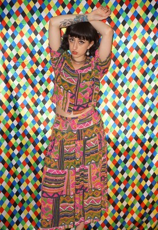 VINTAGE 80'S PATTERNED TWO PIECE DRESS