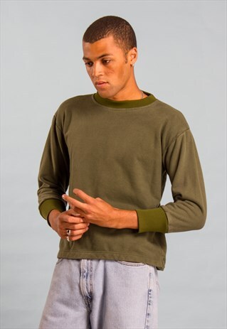 VINTAGE KHAKI MILITARY SWEATSHIRT ARMY SPORTS GREEN UNISEX