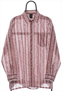 Vintage 90s Floral Maroon Striped Long Sleeved Shirt Womens