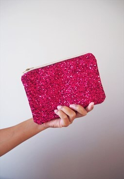 Fuchsia Glitter Makeup Bag