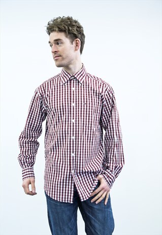 TOMMY HILFIGER VINTAGE 1990S MAROON CHECKED SHIRT