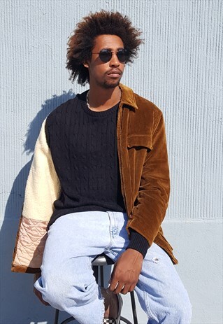 70S HERITAGE ZIP FRONT BROWN CORDUROY SHERPA LINED JACKET