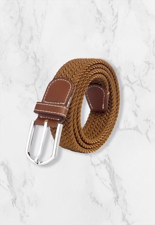 Woven Elasticated Belt - Caramel Brown