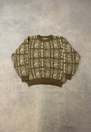 VINTAGE KNITTED JUMPER ABSTRACT PATTERNED KNIT SWEATER