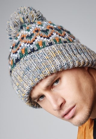54 Floral Patterned Sherpa Beanie Hat - Multi