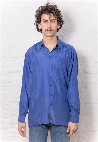 VINTAGE ELECTRIC BLUE SILK SHIRT