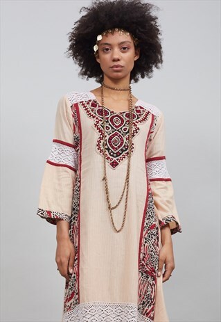 PREMIUM EARLY 70S CROCHET DETAILED INDIAN MAXI DRESS