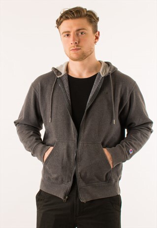 VINTAGE 90S GREY CHAMPION FULL ZIP HOODIE PULLOVER LARGE
