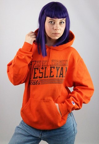 VINTAGE 90'S WEST VIRGINIA COLLEGE HOODIE SWEATSHIRT ORANGE