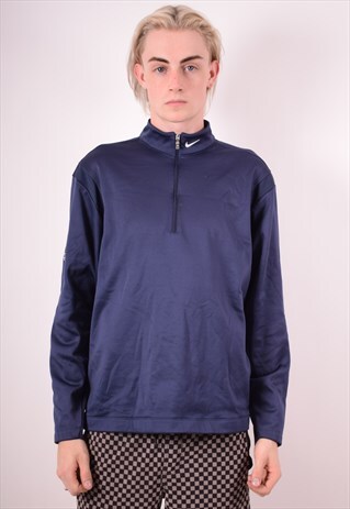 NIKE MENS VINTAGE TRACKSUIT TOP MEDIUM NAVY BLUE 90S
