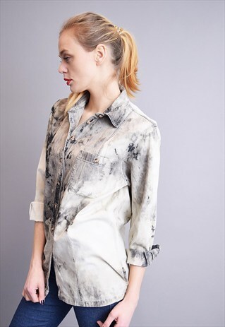 90'S RETRO OVERSIZED ACID WASH DENIM BOYFRIENDS SHIRT