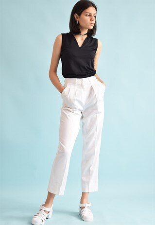 80'S RETRO FLORAL PRINT NEUTRAL TAPERED TROUSERS