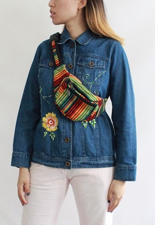 RED YELLOW MULTI STRIPES WOVEN BUM BAG FANNY PACK