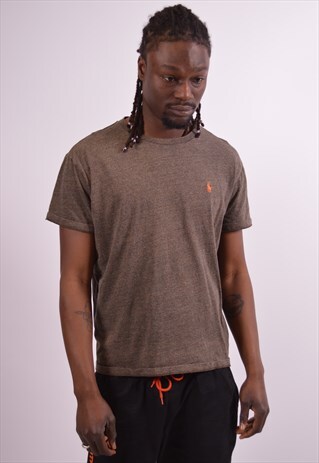 POLO RALPH LAUREN MENS VINTAGE T-SHIRT TOP LARGE BROWN 90S