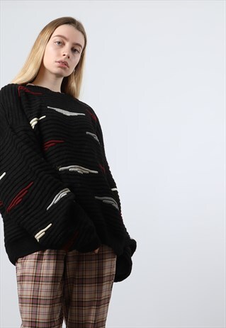 VINTAGE LARGE BLACK 3D KNITTED SWEATSHIRT