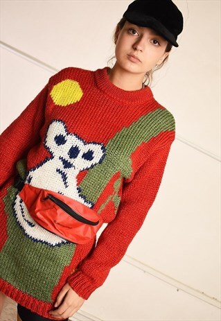 VINTAGE 80'S RETRO KOALA PATTERN KNIT FESTIVAL GARM JUMPER