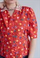 VINTAGE 80S FITTED PUFFY SLEEVE BLOUSE IN MULTI POKA DOT M