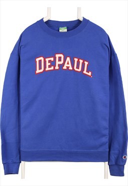 Vintage 90's Champion Sweatshirt DePaul Crewneck Blue XLarge