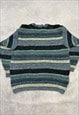 VINTAGE KNITTED JUMPER ABSTRACT PATTERNED GRANDAD SWEATER