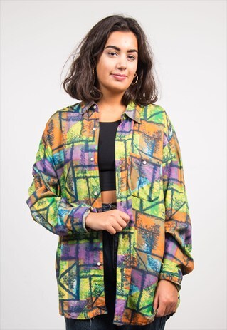 VINTAGE 90'S MULTICOLOUR BRIGHT WAVEY PATTERN SHIRT
