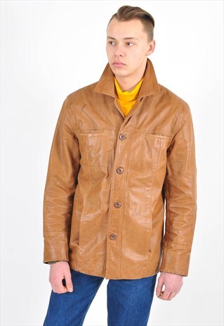 VINTAGE REAL LEATHER JACKET IN BROWN
