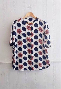Vintage 1990s nautical polka dot blouse shirt UK size M/L