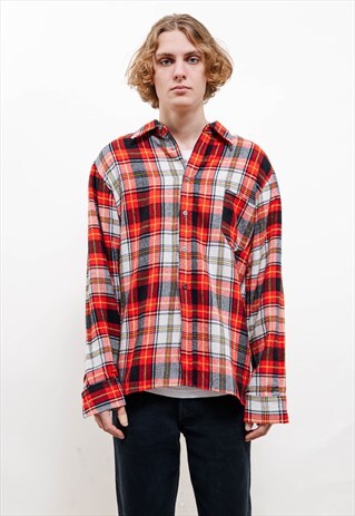 Vintage 80s Multi Check Lumberman Boxy Button Up Shirt Men L