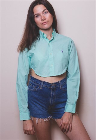 RALPH LAUREN MINT CURVE HEM CROP SHIRT