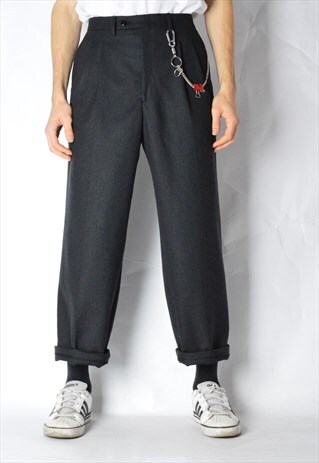 VINTAGE 80S DARK GREY MINIMALIST WOOL PANTS
