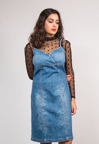 90'S RETRO STRAPPY DENIM MIDI DRESS