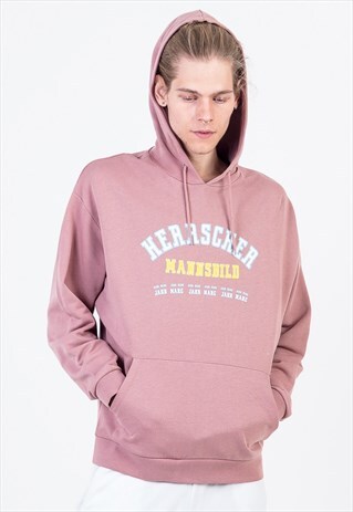 OVERSIZED PRINTED HOODIE IN PINK WITH POUCH POCKET