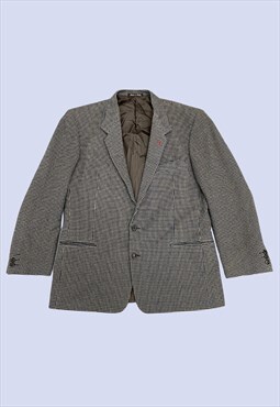 Beige Navy Diamond Pattern Wool Formal Blazer Jacket