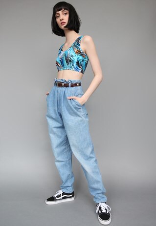 VINTAGE 80'S CHECK HIGH WAIST WIDE LEG JEANS