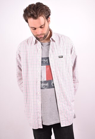 RALPH LAUREN SPORT MENS VINTAGE SHIRT LARGE WHITE CHECK 90S