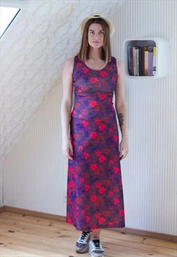 Bright purple floral sleeveless long maxi dress