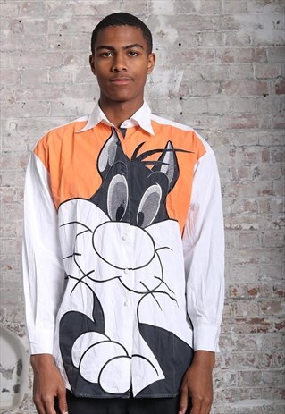 VINTAGE ICEBERG SYLVESTER THE CAT GRAPHIC SHIRT WHITE ORANGE