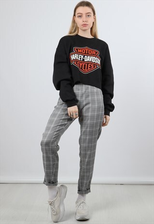 VINTAGE HARLEY-DAVIDSON BLACK GRAPHIC CROPPED SWEATSHIRT