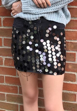 DENIM & SEQUIN MINI SKIRT