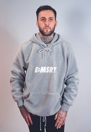 GREY HOODED 1/4 ZIP SHERPA FLEECE