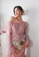 MERMAID FAIRY Y2K PINK SEQUINS MESH OFF SHOULDER TOP 