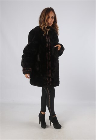 VINTAGE FAUX FUR COAT JACKET SHORT MID UK L 14 (9BD)