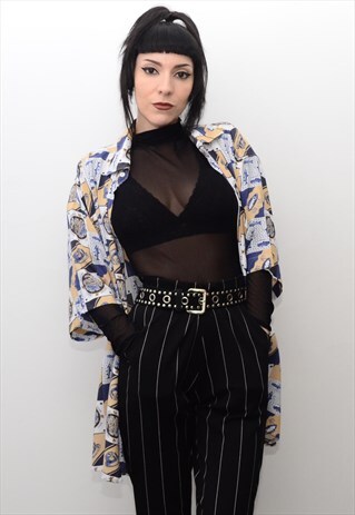 VINTAGE 90'S NAUTICAL RETRO PATTERNED BOYFRIEND SHIRT