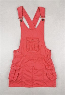 Y2K Coral Pink Cargo Dress Bib and Brace Dungaree Skirt