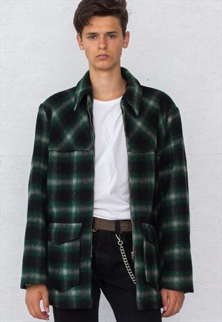 VINTAGE BLACK AND GREEN CHECKERED JACKET
